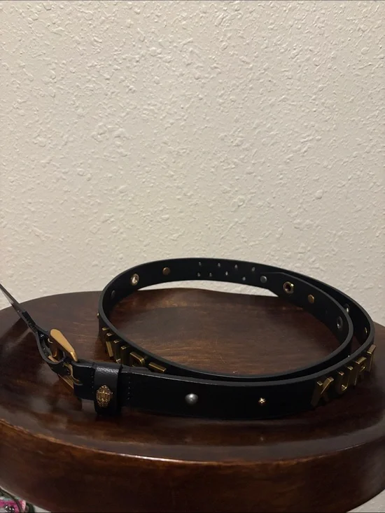 Black Women's Studded Leather Belt - Designer Style Kurt Geiger.