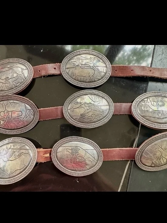 Vintage SB Taos Sterling Silver Storyteller Concho Belt Heavy 582g Wildlife 44