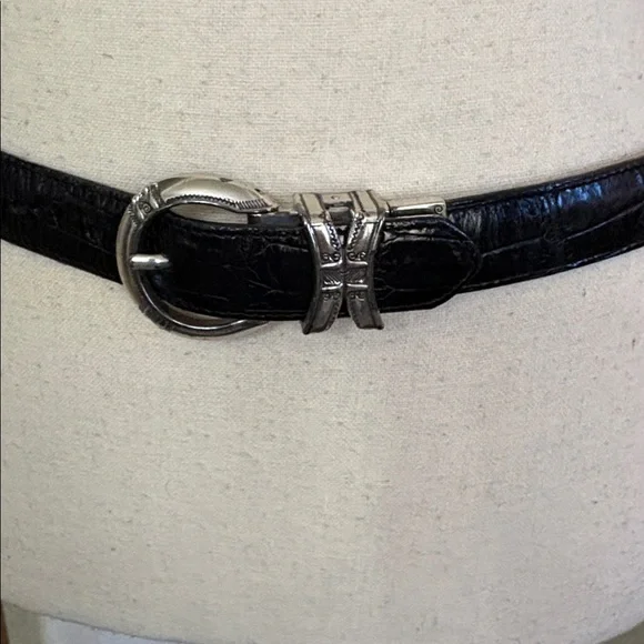 EUC Vintage Brighton black brown croc leather reversible twist belt Size M