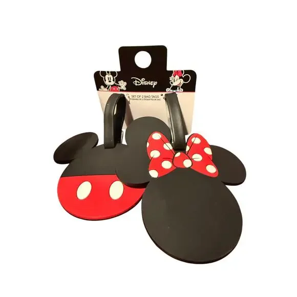 NWT - SET OF 2 Disney HIS & HER Mickey & Minnie Mouse Rubber Luggage Tags