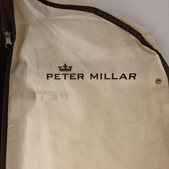 Peter Millar Garment Bag Cream Brown Trim Suit Cover Travel Storage Snaps Zipper