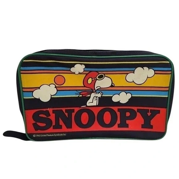 Vintage Snoopy Flying Ace Aviva Travel Case Peanuts Red Baron Navy Blue Bag 1965