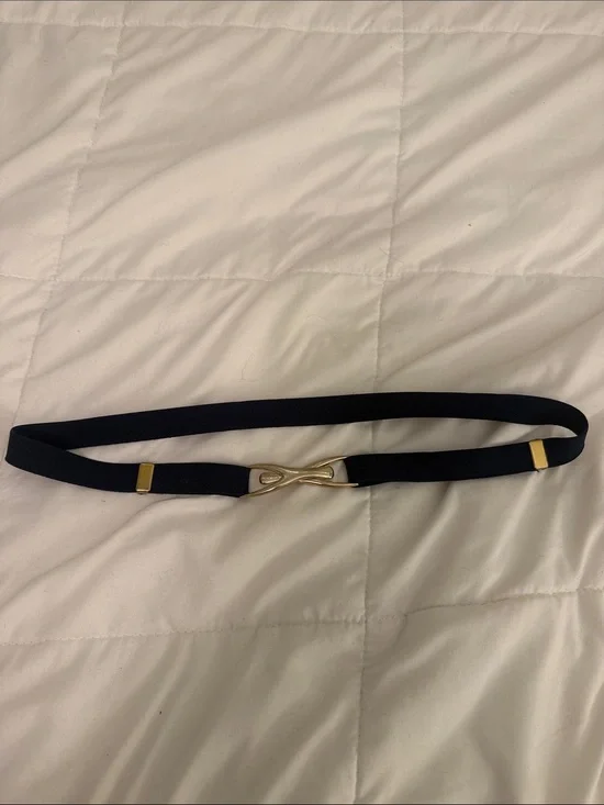 Gold-Accent Navy Elastic Belt - Women's Accessory