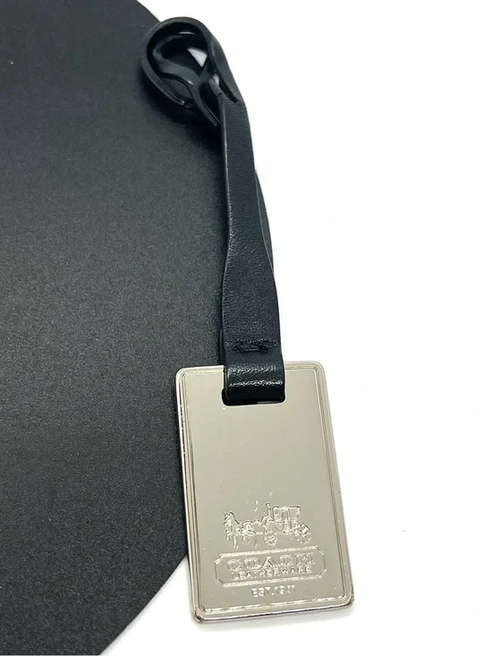 Coach Leatherware Metal Bag Hang Tag Silver Black Leather Key Fob Charm