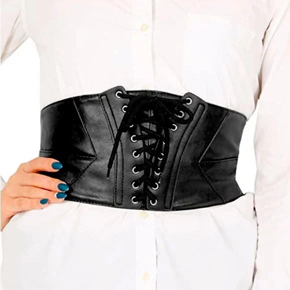 Corset Belt Black Faux Leather