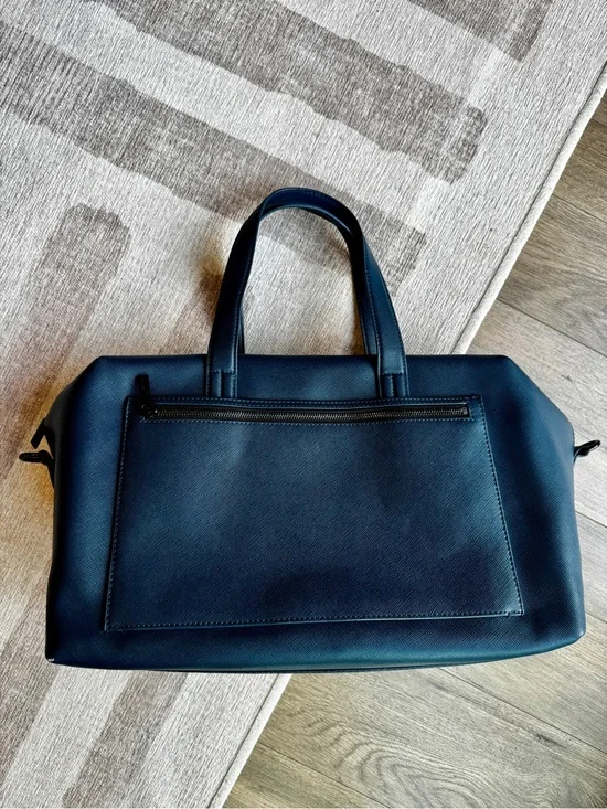 Away The Everywhere Bag blue saffiano leather weekender travel duffel bag