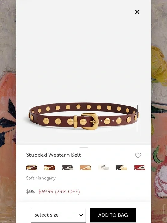NWT Madewell Soft Mahogany Studded Belt with Gold Hardware - XL