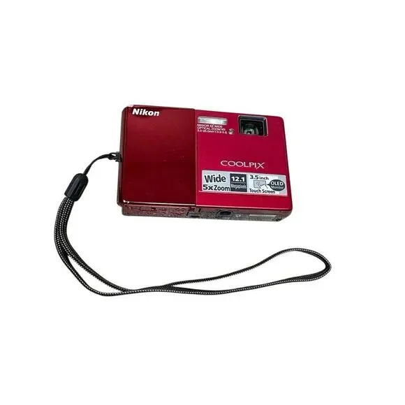 Nikon Coolpix S70‎ 12.1 MP Red Digital Camera Bundle Case 8gb SD & Charger Works