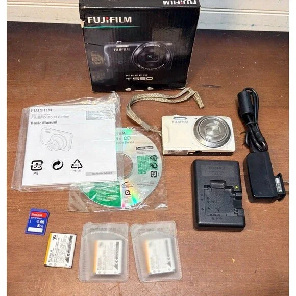 Fujifilm finepix T550 White Digital Camera 16MP - 8 GB SD Card  & 3 Batteries