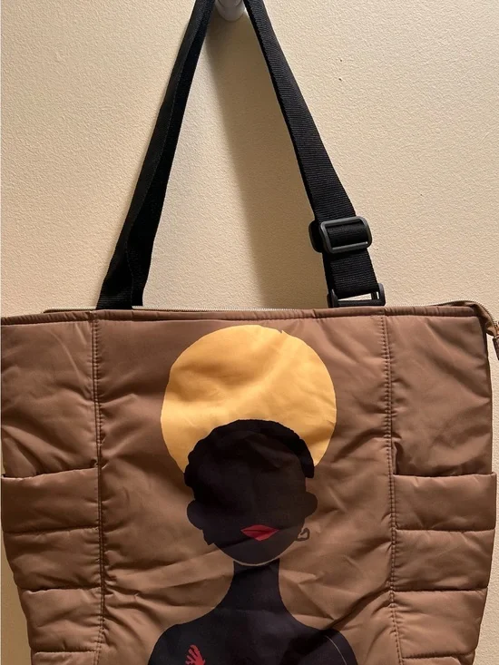 Women’s Brown Quilted Tote Bag with Artistic Silhouette