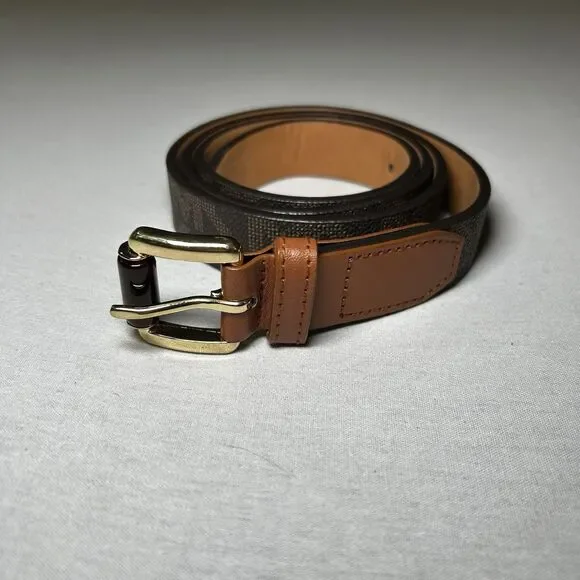 Michael Kors women's belt in brown signature logo print, tortoise shell accent