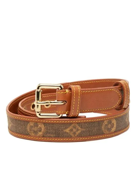 Louis Vuitton Monogram Tisse 85 34 Brown Leather Belt