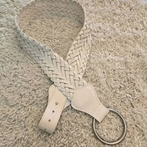 White Leather Braided Belt Large
