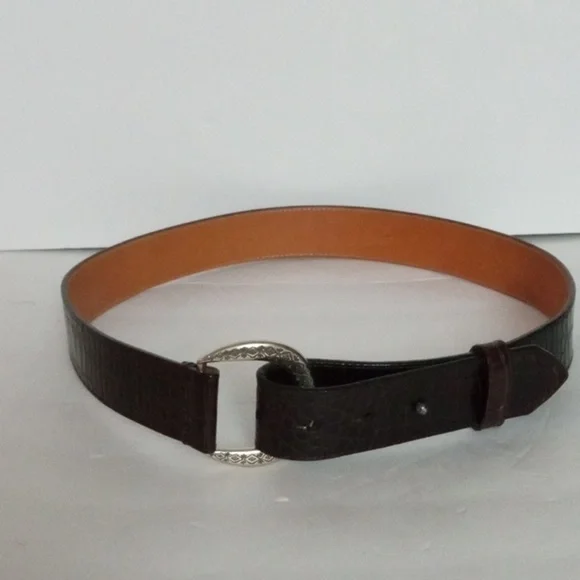 Brighton Leather Croc Belt  Front Loop Size M Brown Preowned