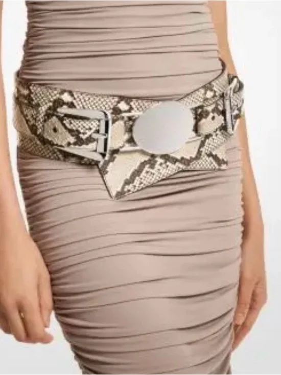Michael Kors Gloria Python Embossed Leather Belt NWT- Size  M