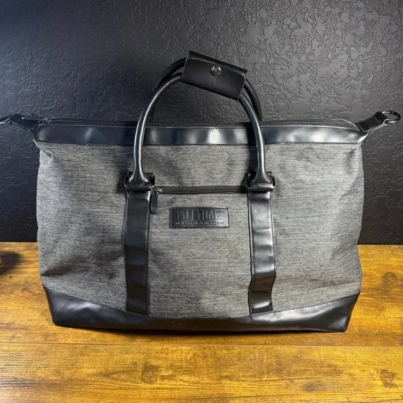 Lifetime‎ Gray Canvas Faux Leather Trim Duffel Weekender Travel Bag Large Unisex