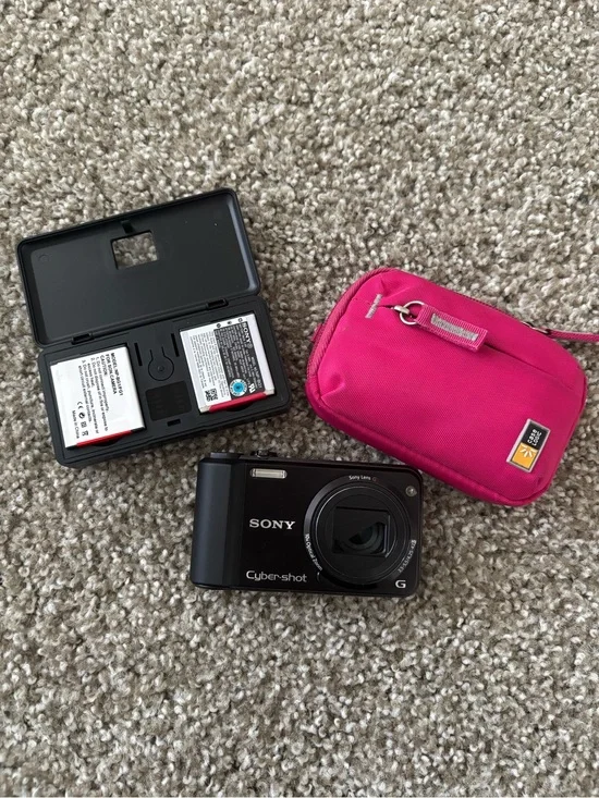 Sony Cyber-shot Black Compact Digital Camera with Pink Carry Case