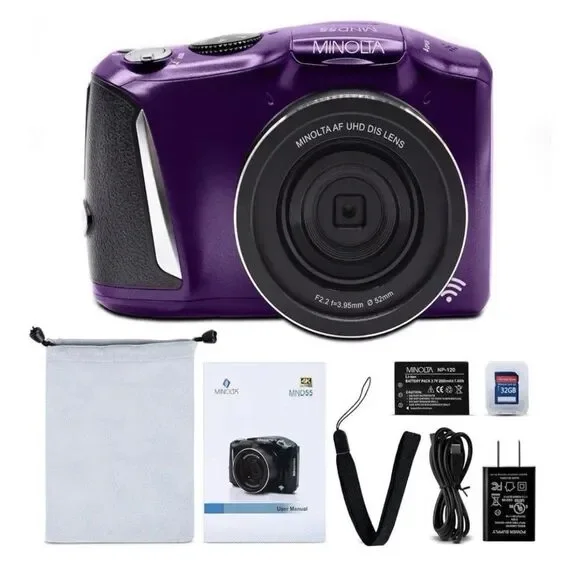 Minolta 64MP 4K Ultra HD Video Digital Camera WiFi CMOS Sensor w/32GB MemoryCard