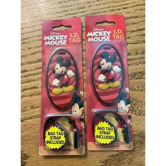 Disney Mickey Mouse ID Luggage Bag Tags Set of 2 New World Trend 23244 Red Black