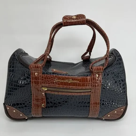 Samantha Black Brown Tweed Croco Embossed Wheeled 22.5” Weekender Luggage