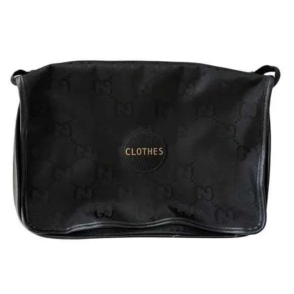 Gucci GG Nylon Travel Packing Cube Clothes Organizer Black Luggage Case Luxury