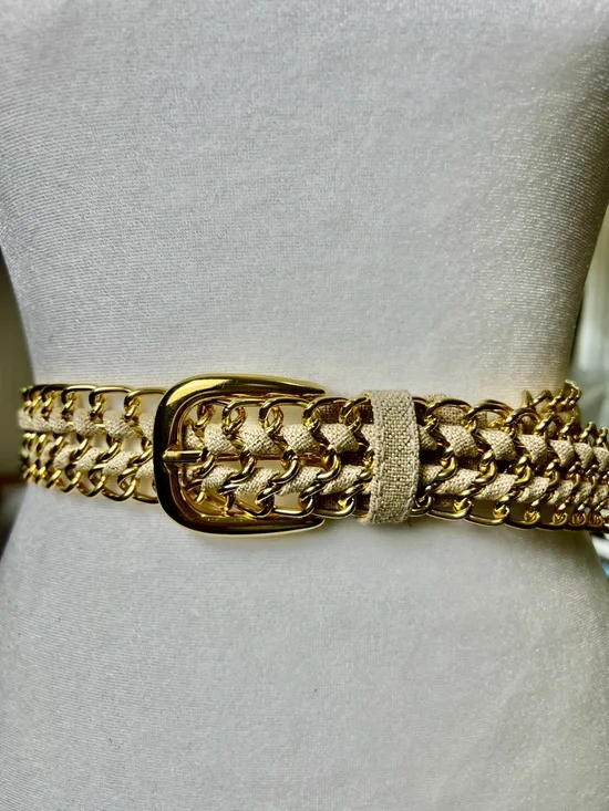 Stanley Gold-Trim Beige Braided Chain‎ Belt Vintage 80's XL