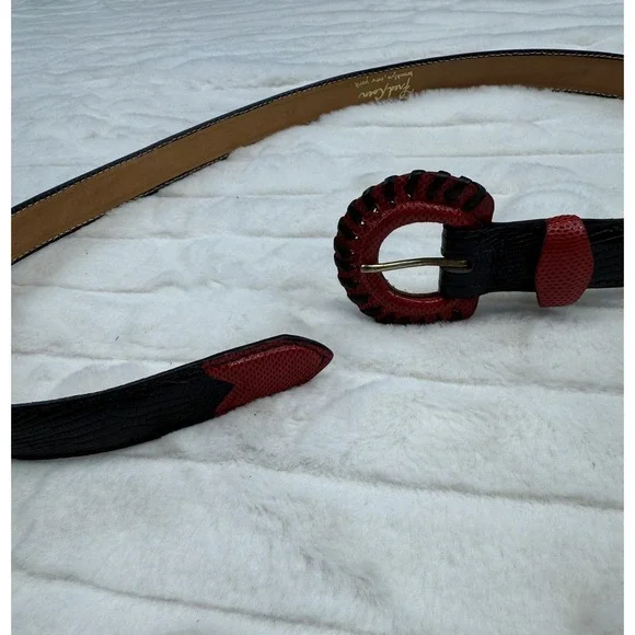 Fred Coen Belt Womens Medium‎ Black Red Lizard Leather Brooklyn NY Designer USA