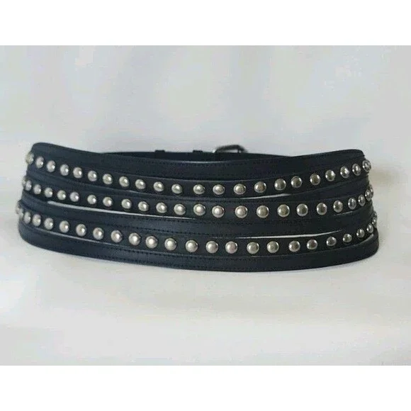 Page D New York Wide Leather Studded Waist Belt Black Panel Corset Belt L 37-41