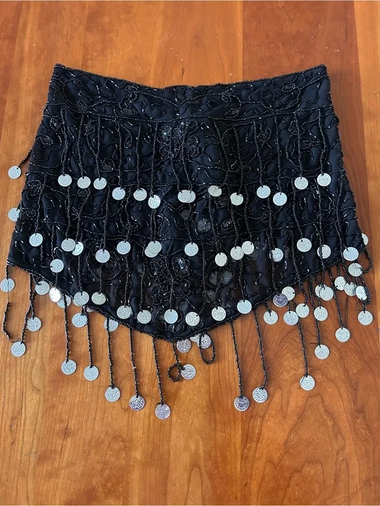 Vintage beaded belly dance hip scarf Made in India