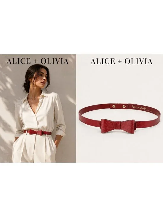 Alice + Olivia Red Genuine Leather Bow Waist Belt Size M Made in Italy