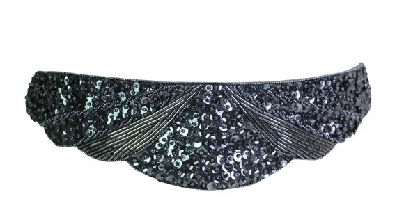 Milor HANDBEADED BLUE GRAY SEQUINS EMBROIDERY ELASTIC SILK DRESS BELT Sz M (F29
