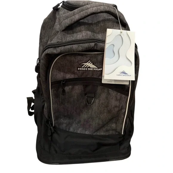 High Sierra Chaser Wheeled Backpack Black Gray Heather Rolling Laptop Bag NWT