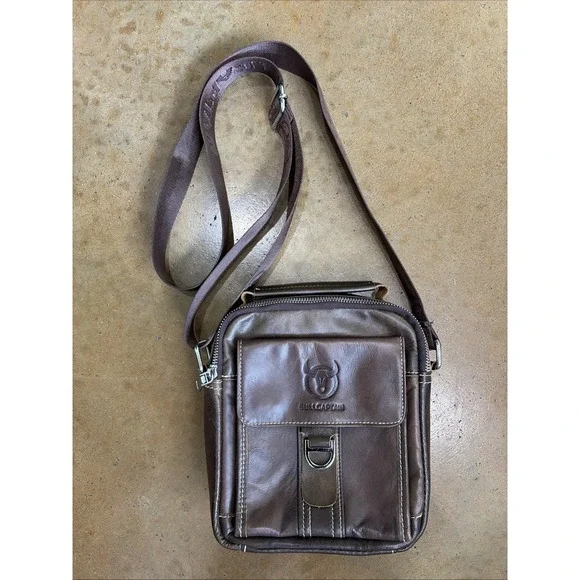 BULLCAPTAIN Dark Brown Leather Vintage Style Shoulder Crossbody Bag Travel Work