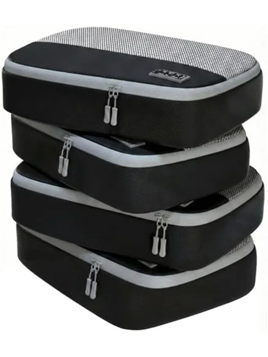 4 Pc Packing Cubes Set Travel Suitcase Organizer Mesh Luggage Storage Bags Black