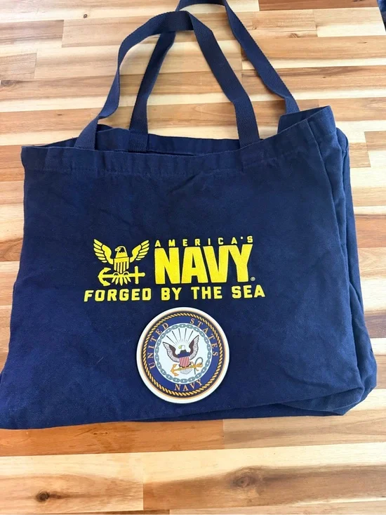 US Navy Blue Canvas Tote Bag AND Magnet LOT
