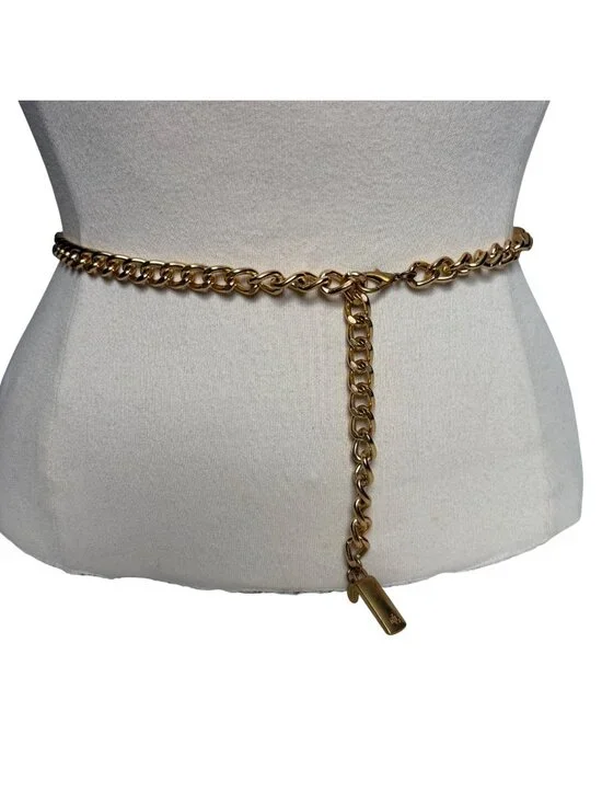 Vintage Ralph Lauren Gold Tone Chain Belt Pendant Accent Large Classic Preppy