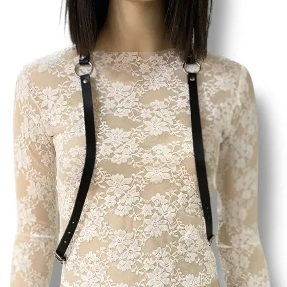 Black Leather Chest Harness Suspender Straps  NEW