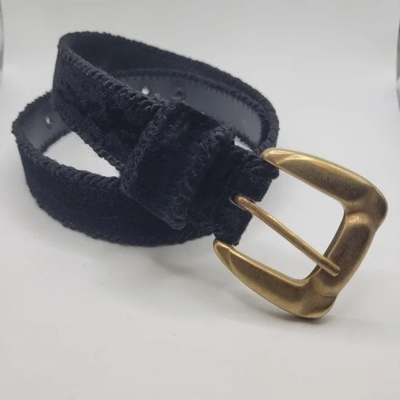 VTG Accessory Lady Belt Sml Black Velvet Gold Buckle 90s Dressy Glam Textured