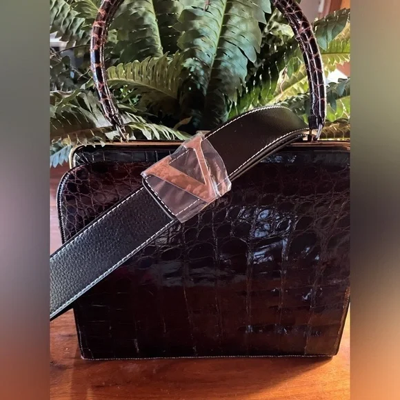 Black Leather Belt with Silver Triangle Buckle. Medium to large
