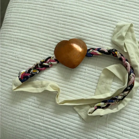 Free People Multicolor Braided Belt with Copper Heart Buckle