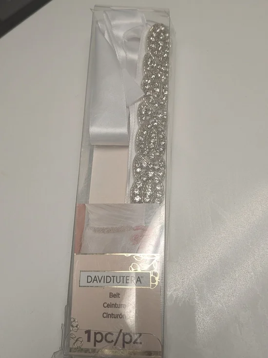 David Tutera Crystal Embellished White Satin Belt
