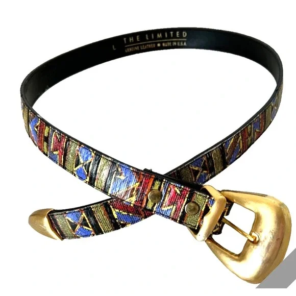 VTG The Limited Woven Aztec Belt Large Boho Southwestern Genuine Leather USA