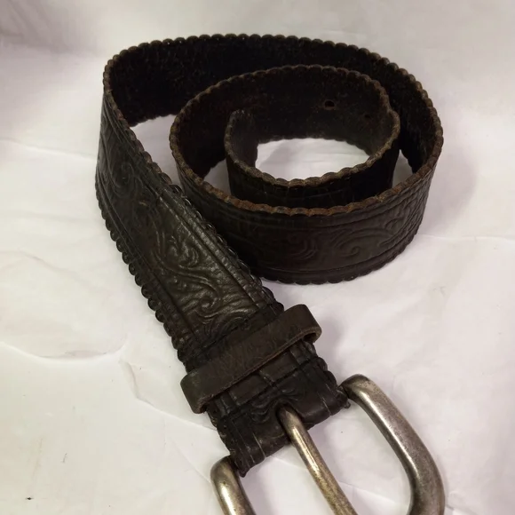 Express Hippie Boho Tooled Brown Leather Belt Western Vibes  2
