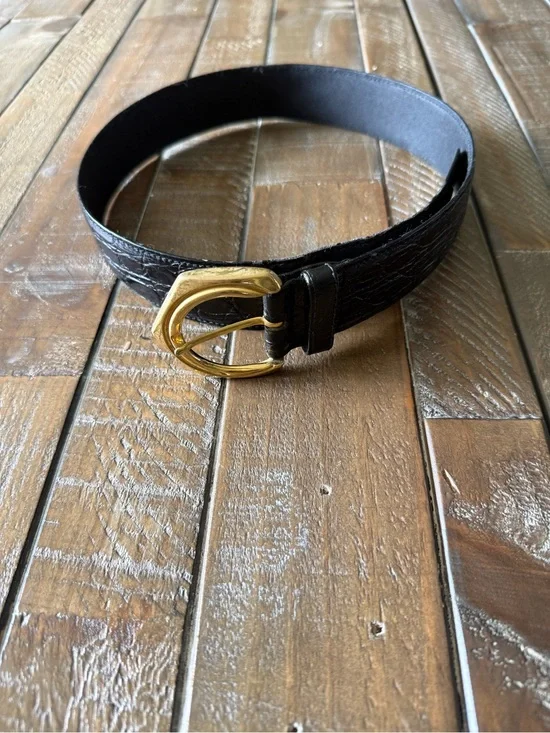 Vintage Gianni Versace Black Croc Alligator Embossed Leather Belt 42