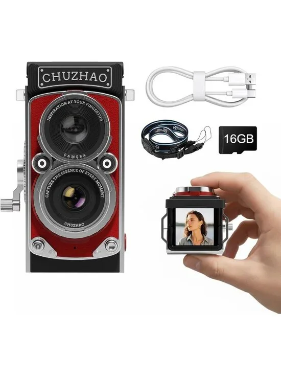 Vintage TLR Style Digital Camera - 1080p FHD, 12MP Photos, Autofocus, Mini