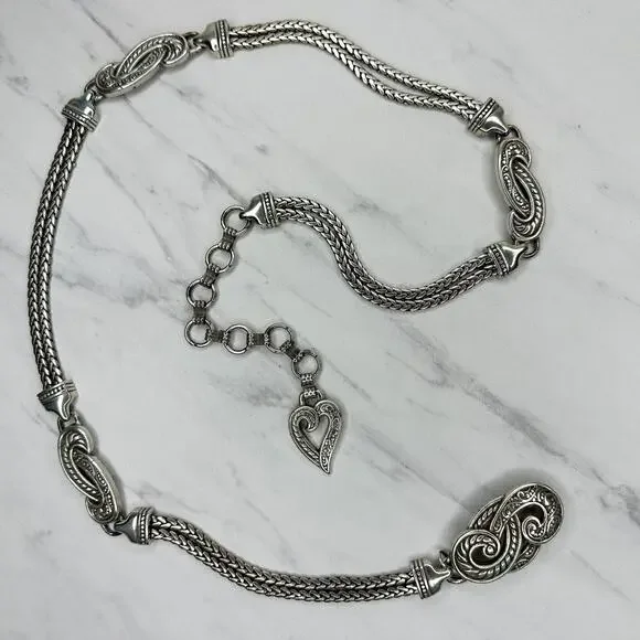 Brighton Silver Tone Braided Chain Belt Heart Charm Medium (M) ✨