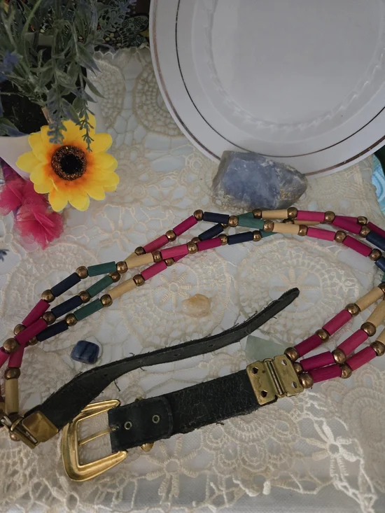 Boho Vintage Multi-Strand Beaded Waist Belt Women's Size 34