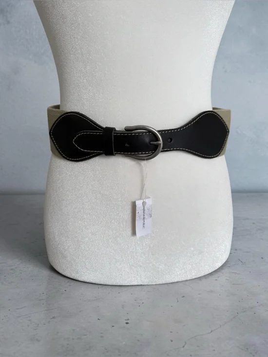 NWT Banana Republic Llanito Stretch Belt S Linen Leather Dark Brown $110