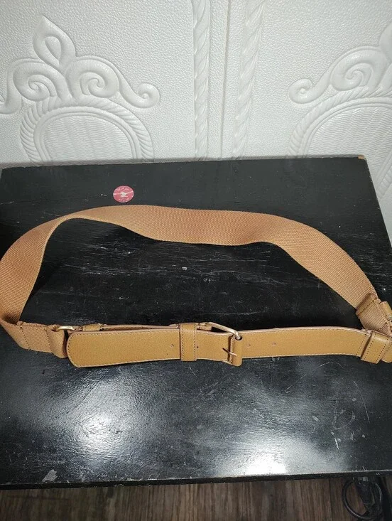 Talbots Size L Split Leather And Cotton Webbing Women's Belt Brow And Tan