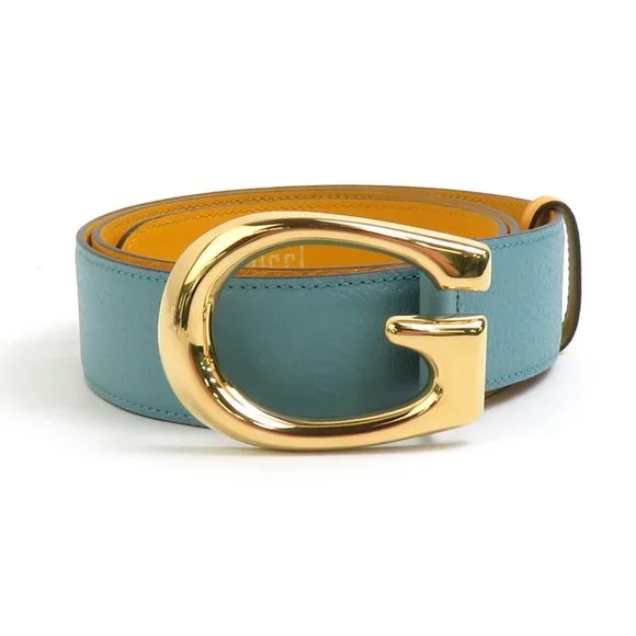 Gucci Blue Leather Belt with Gold G Buckle